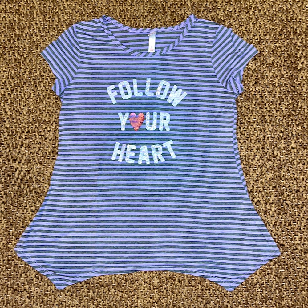 Xhilaration purple/gray stripe tee ‘Follow your heart’